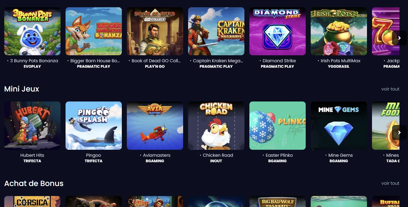 Catalogue de jeux Pampago Casino — 3 200 slots et machines à sous