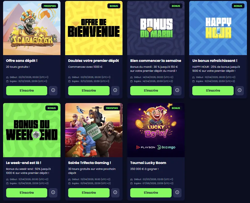 Promotions et bonus Pampago Casino — pack de bienvenue 1 500 €